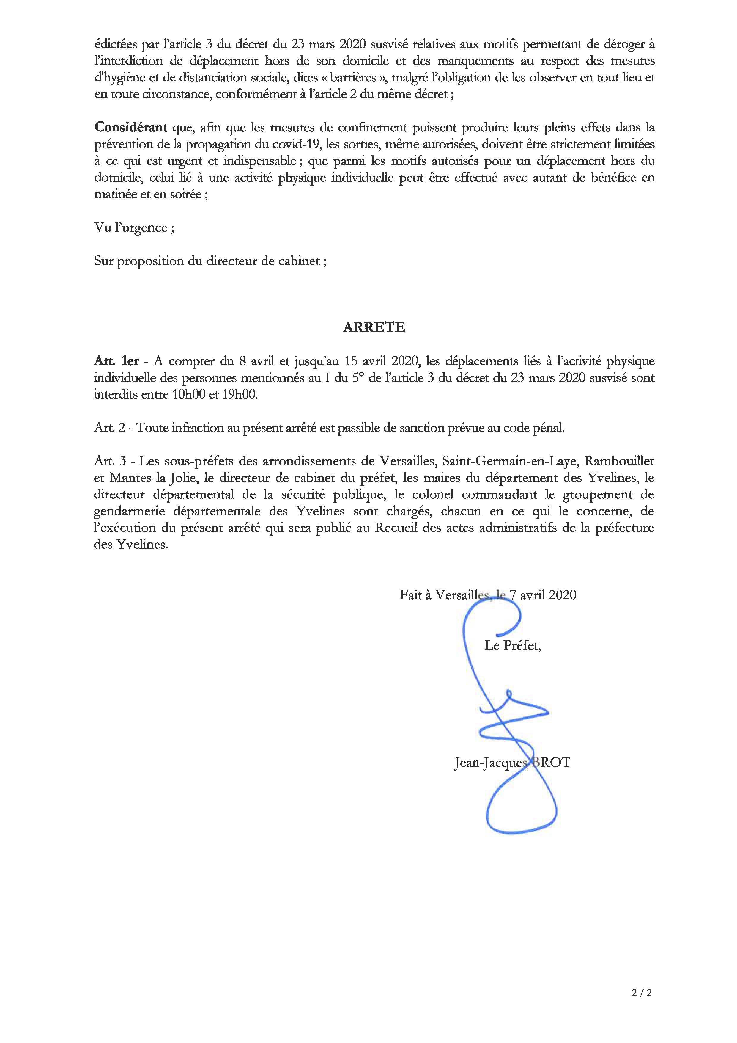 Arrêté préfectoral exercice physique confinement 7 avril 2020 Page 2