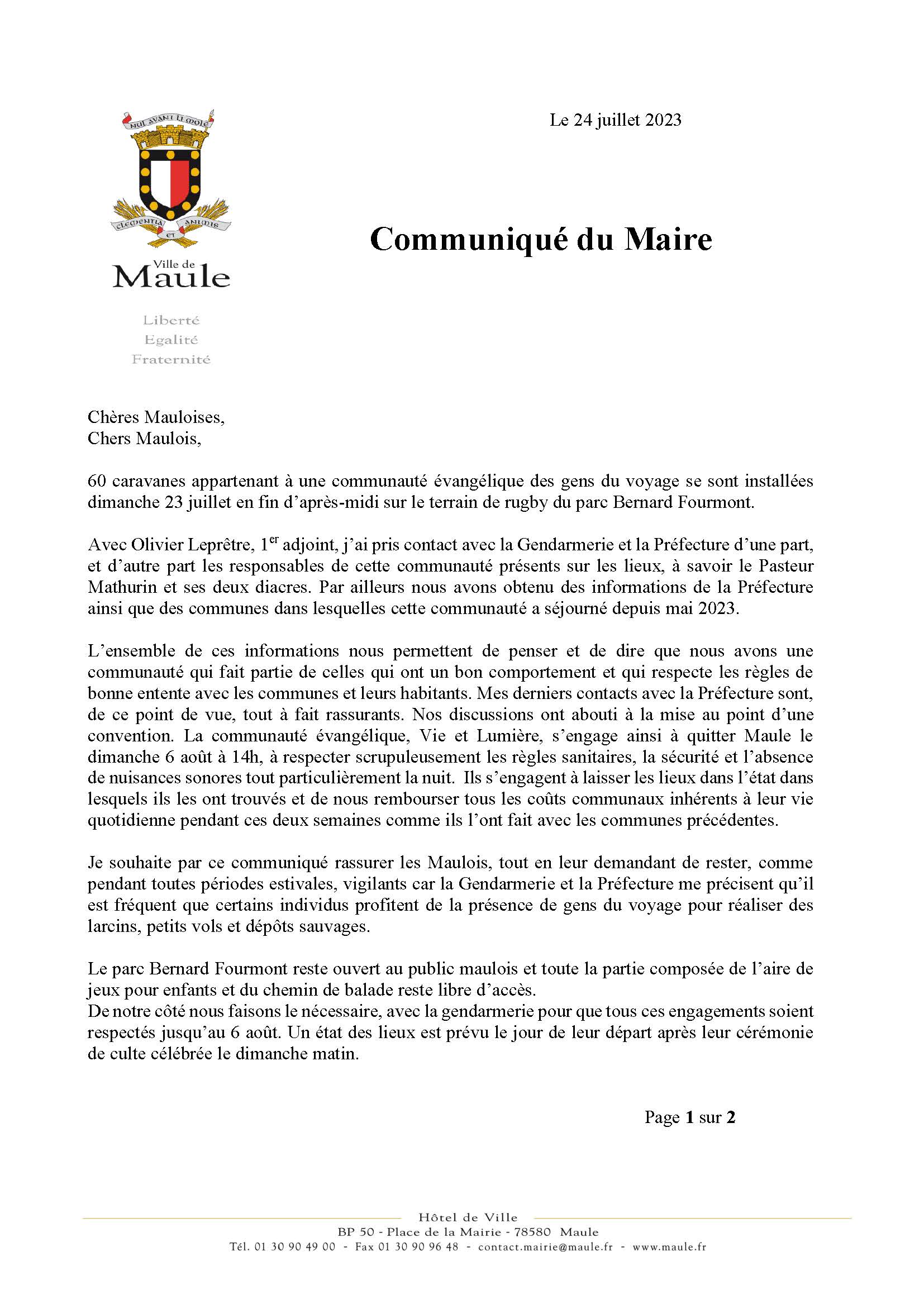 Communique Maire Gens Voyage Page 1
