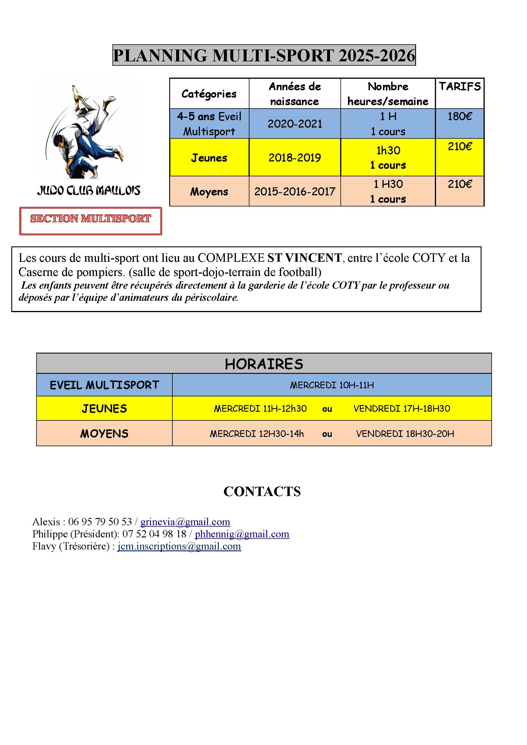 Planning tarifs multisport 2025 2026