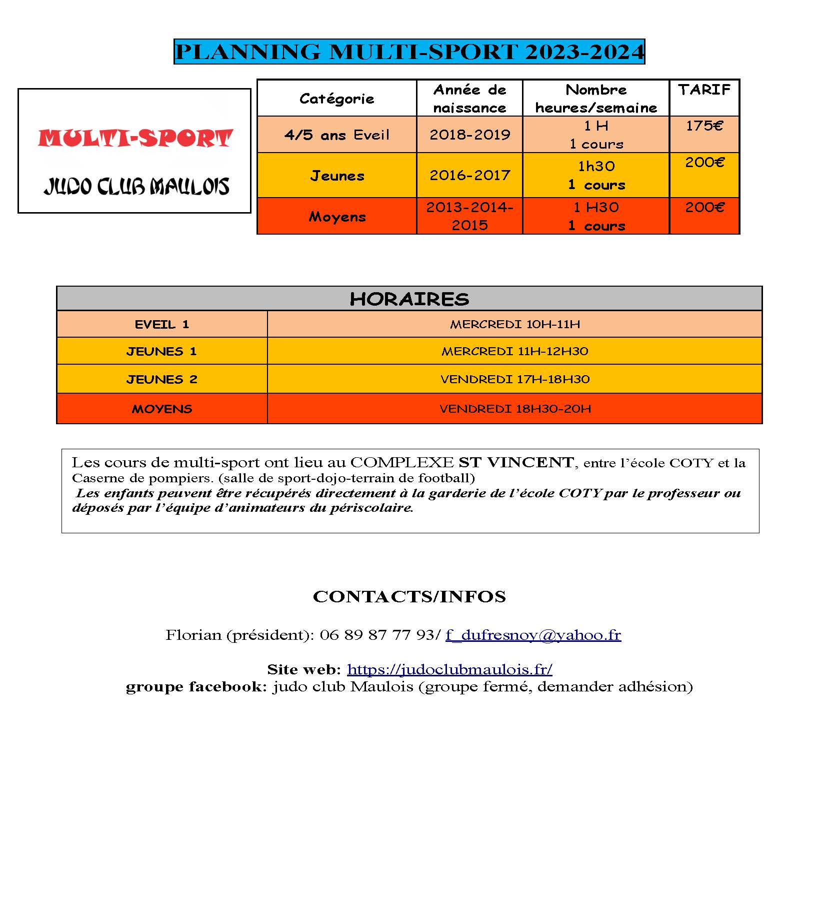 planning tarifs multisport 2023 2024